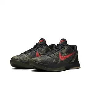 Camouflage Scale Grain Mesh Low Top Court Sneakers Dark Jungle Camo Upper Bright Red Contrast Badge Olive Green Solid Rubber Outsole Non-Slip Breathable Athletic Training Shoes With Full Original Box