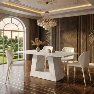 63 Inch Rectangular Faux Marble Dining Table Thick MDF Sturdy Support Multifunctional Modern Dinner Table For 4-6 Persons Kitchen Living Room Home Furniture