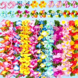 60 Pieces Tropical Hibiscus Flower Leis for Summer Pool Party Decorations - 10 Vibrant Styles - Bulk Luau Party Favors Supplies - Reusable Tiki Themed Accessories - Hawaiian Party Decor