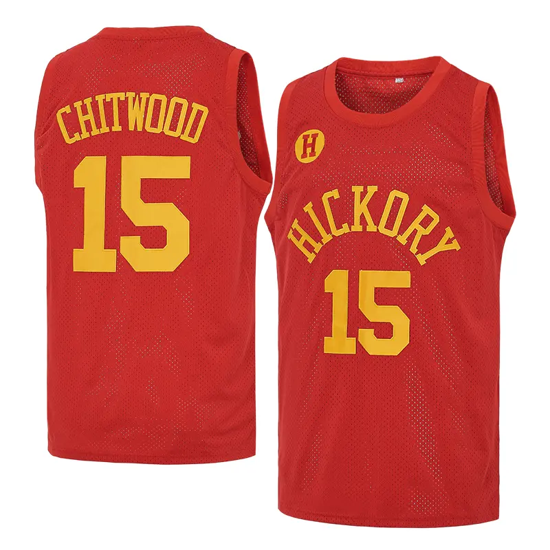 Male Hickory Chitwood #15 Letter-Stitched Red Classic Movie Uniform Style Apparel Jersey, Sports Clothing, Athletic Top, Fan Apparel, S-XXL, Machine Washable, Cold Wash Only, Do Not Dry Clean