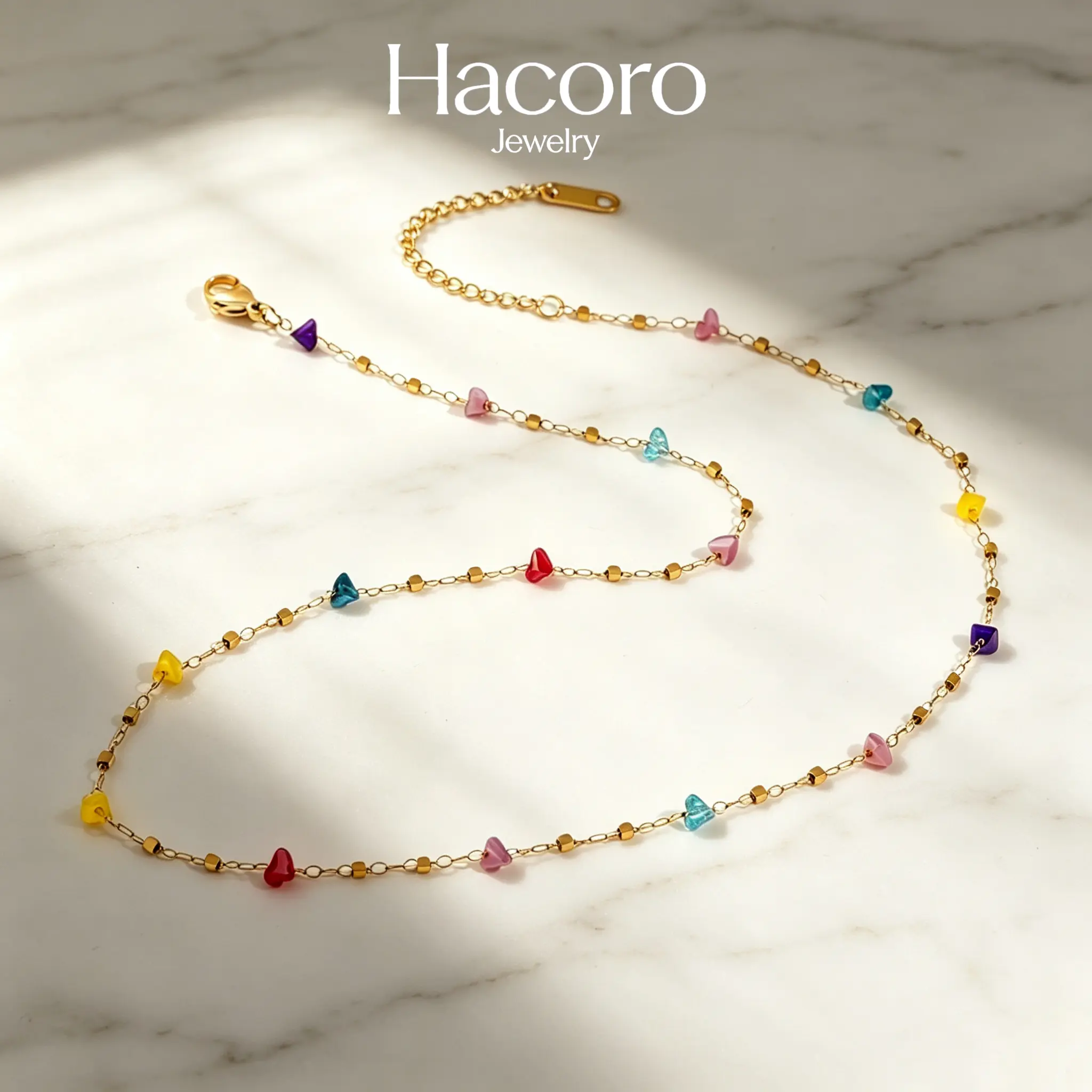 Colorful Falling Stars Gold Chain Long Necklace - Multicolor Gemstone Beaded, French-Inspired Elegant Original Design, Colored Necklaces, Exquisite Jewelry Gift, Gemstone Beaded Necklace