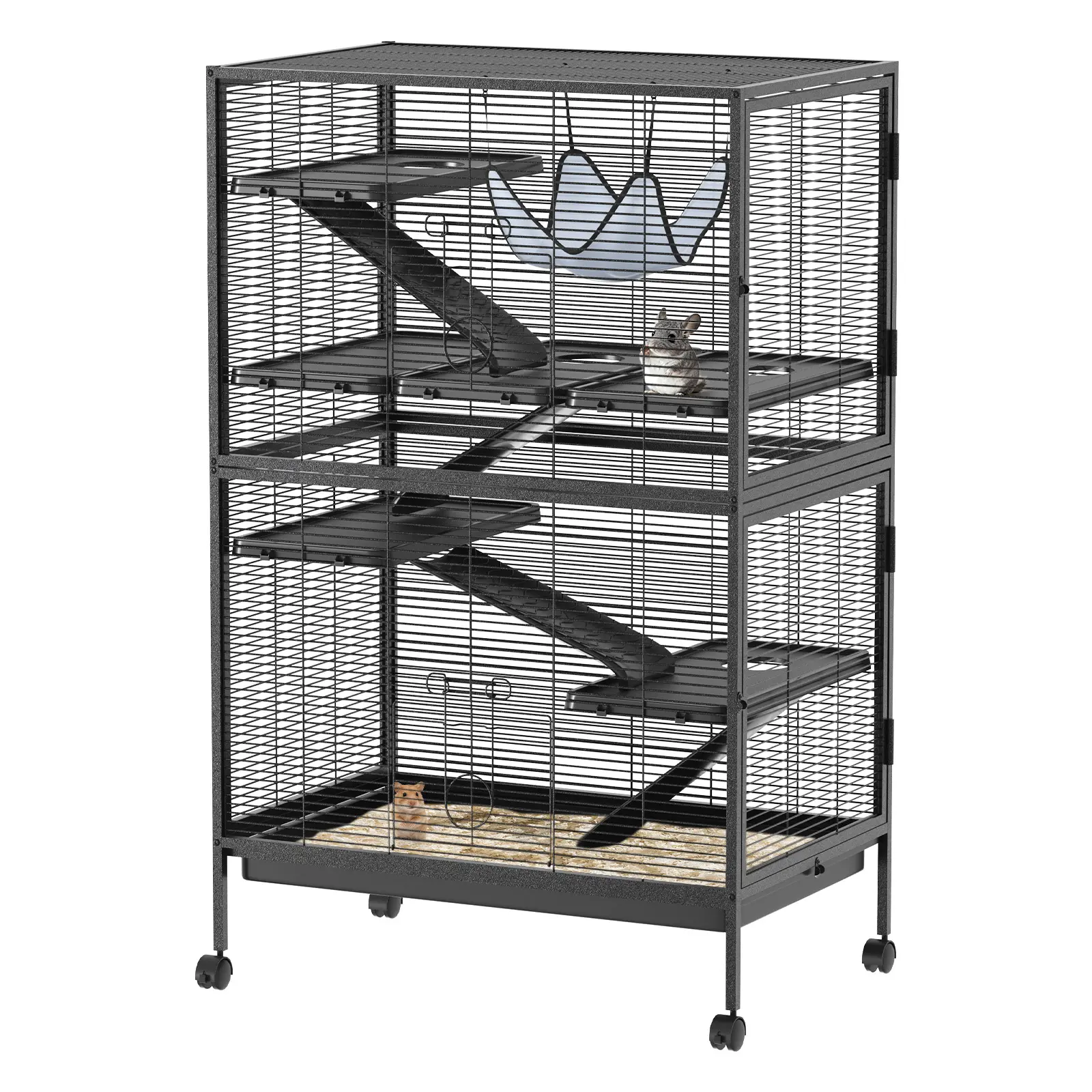 50"H Large 5-Tire Metal Animal Cages Ferret Cage with Wheels with 5 Removable Ramps, Hammock, Metal Small Animal Cages for Guinea Pigs, Sugar Glider Rabbit, Chinchillas