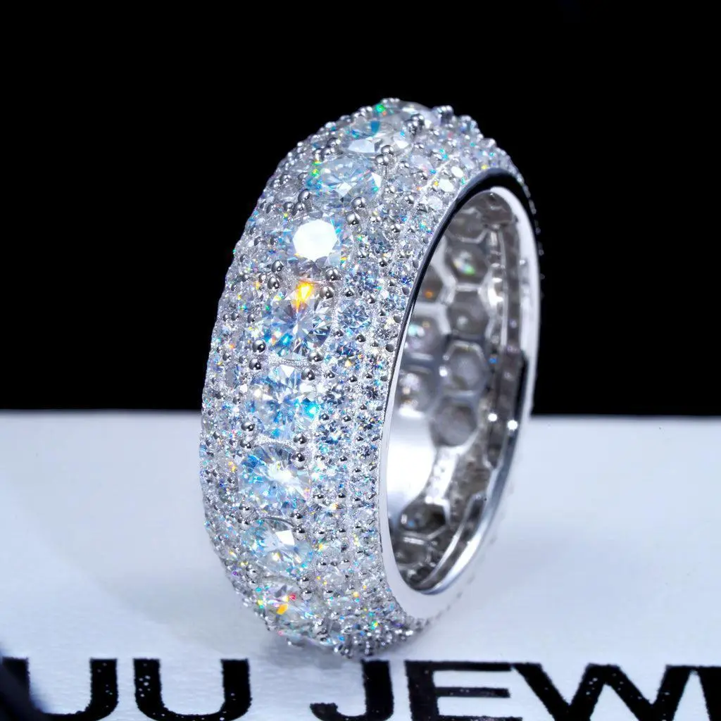 9/13MM Full Moissanite Synthetic 2 Colors Iced Out Five-Row Ring Hypoallergenic VVS1 Clarity Band Hiphop Rapper Party Anniversary Men Women Birthday Gift Engagement Wedding  X0 A0  S0