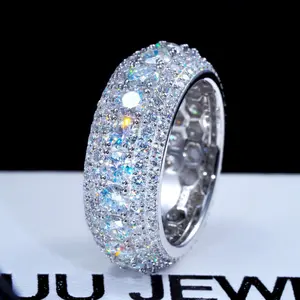 9/13MM Full Moissanite Synthetic 2 Colors Iced Out Five-Row Ring Hypoallergenic VVS1 Clarity Band Hiphop Rapper Party Anniversary Men Women Birthday Gift Engagement Wedding  X0 A0  S0