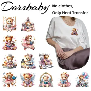 12 Pack Iron on Transfer Stickers Teddy Bear Princess Design for T Shirts Clothes Accessories DIY Kit Heat Press Craft Decals No Clothes Included
