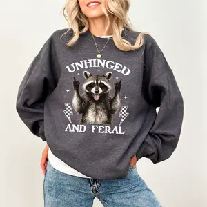Unhinged And Feral Sweatshirt, Funny Raccoon Mama Crewneck, Feral Mama Long Sleeved Pullover, Gift For Mom, Mother's Day Gift