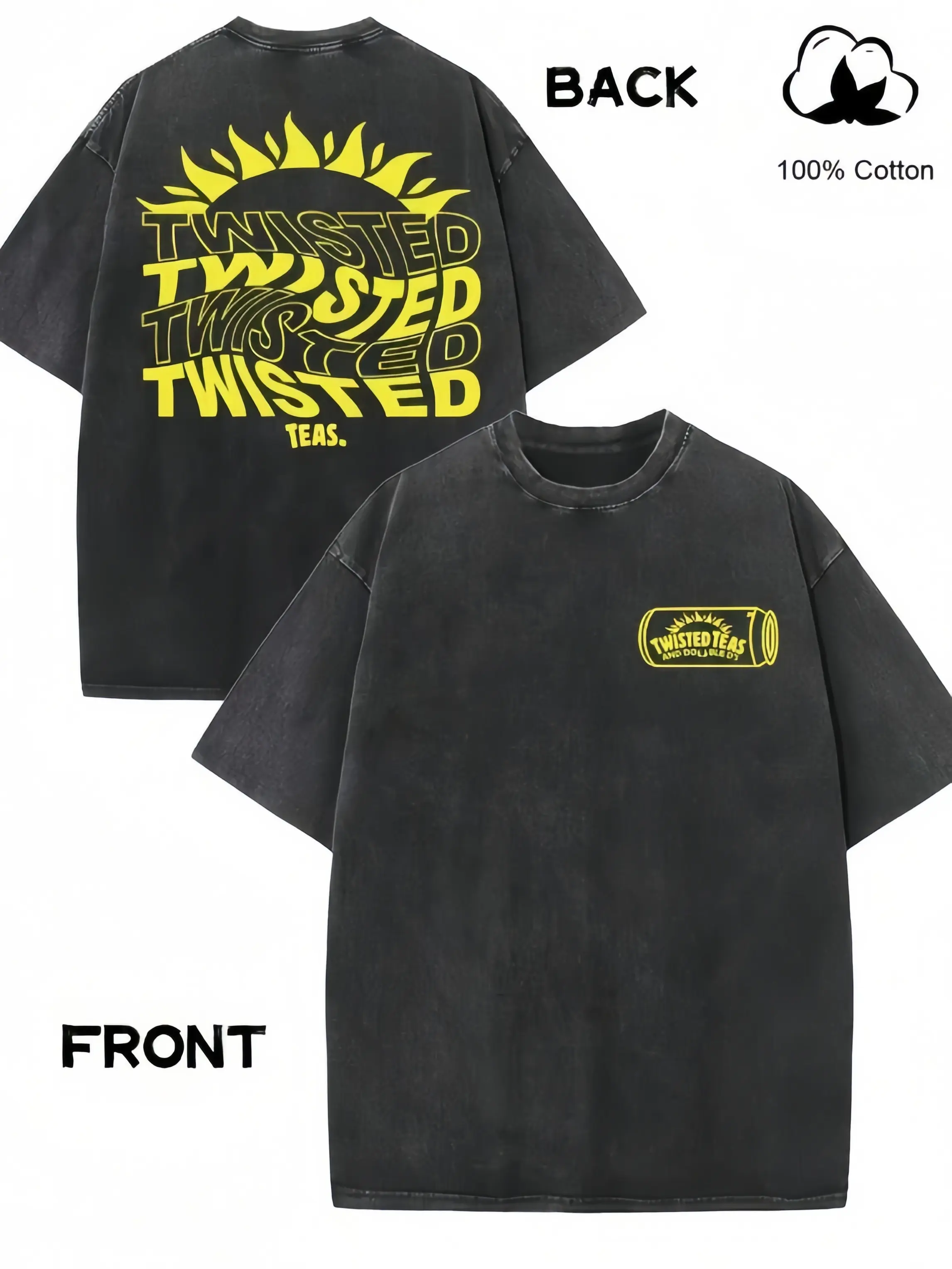 Vintage Acid Wash Graphic T-Shirt for Men, Oversized Streetwear Fit with Double-Sided Print, 230GSM Heavyweight Cotton, Tshirt, Shortsleeve, Menswear
