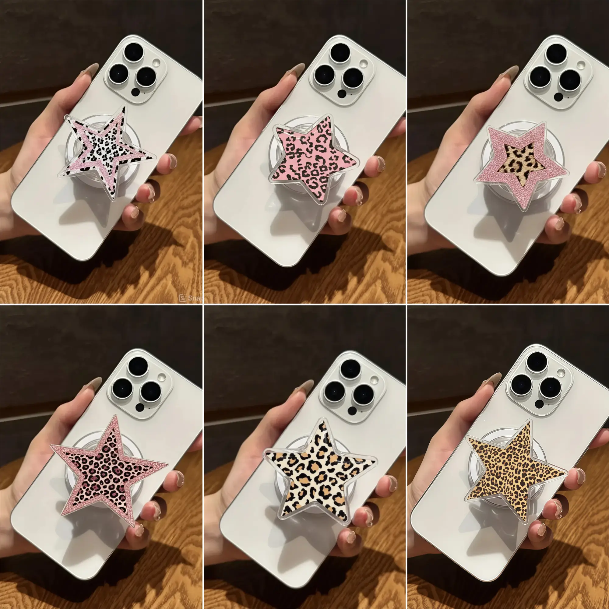 Cute Leopard Star 2D Printed MagSafe Phone Grip – Magnetic Pop Socket & Kickstand – Aesthetic Phone Accessory