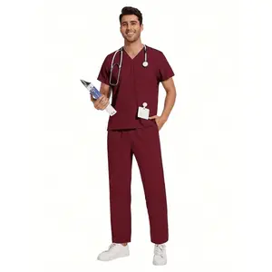 2Pcs Set Men's Scrubs Sets Uniform Work Set Male Dental Clinic Scrubs Uniforms V-Neck Tops Fashion Scrubs Nursing Clothes