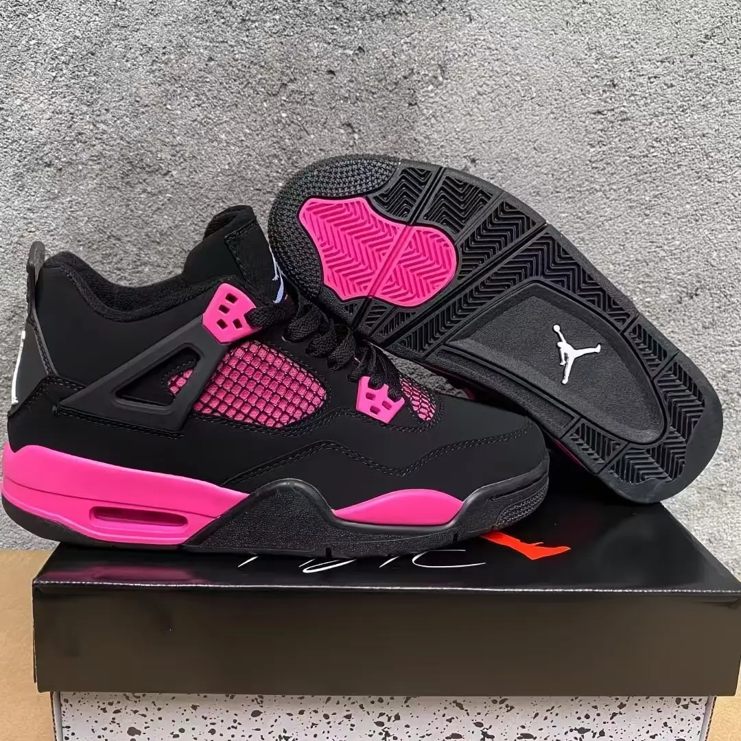 Black Hot Pink Suede Mesh Mid‑Top Basketball Sneakers, Cushioned Outsole, Women Retro Street Fashion Sports Sneakers