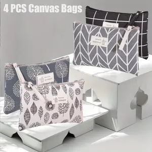 4 Pieces Travel Zipper Storage Pouch, Portable Aesthetics Skincare Bag, Multifunctional Canvas Storage Bags