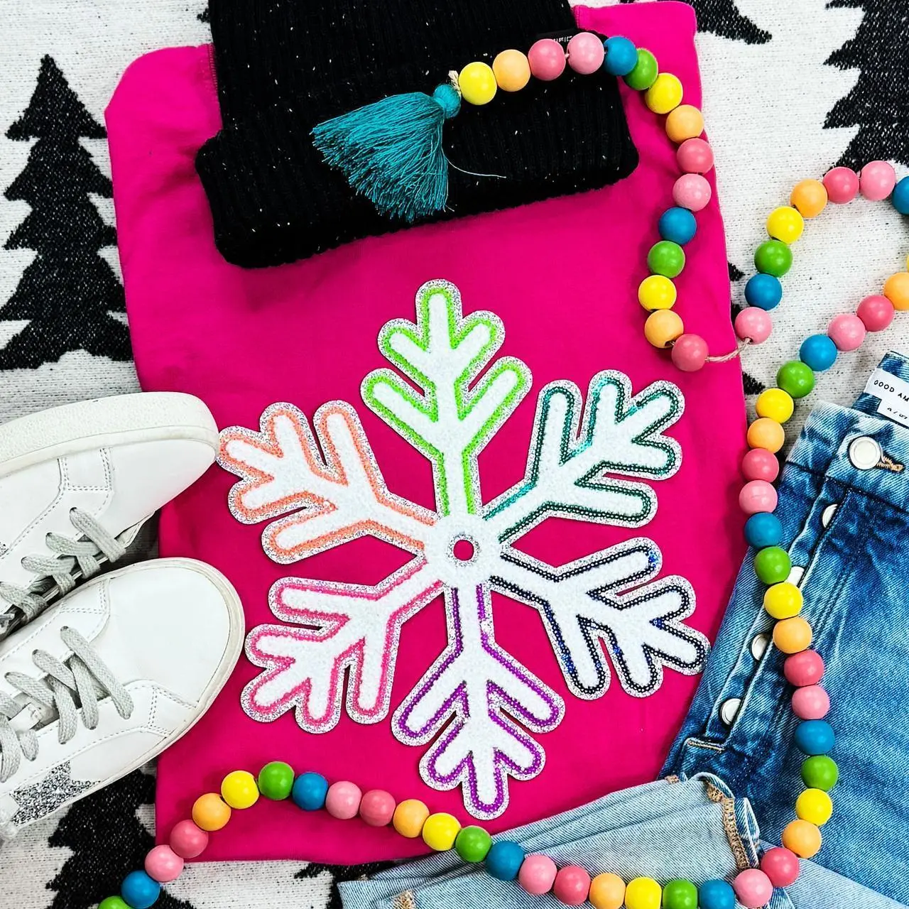 Multi-Colored Chenille/Sequin Snowflake Patch
