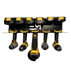 Drill & Battery Organizer compatible with DeWalt 20V Holds 5 Tools 6 Batteries Satin Black Steel Garage Rack Made in Ohio USA