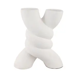 Sagebrook Home 20857 13 in. Twisted X Shape Terracotta Vase, White