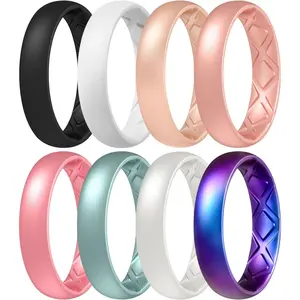 Silicone Anniversary Ring Women, Breathable Design Womens Silicone Wedding Rings, 5.5mm Width - 2mm Thickness Rubber Wedding Bands Women - 1/4/5/7/8 Engagement Rings for Work Out