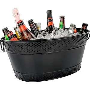 Colt Black Galvanized Beverage Tub with Handles, 16-Bottle Metal Bucket Ice Cooler to Chill Drinks, Oval Metal Basket for Drinks or Storage Bin - 15 Quarts (4 Gallon)