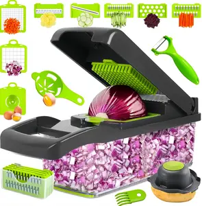 16-in-1 Vegetable Chopper with 8 Blades,Veggie Slicer & Dicer, Food Chopper withContainer & Lid, Onion Chopper, SaladChopper