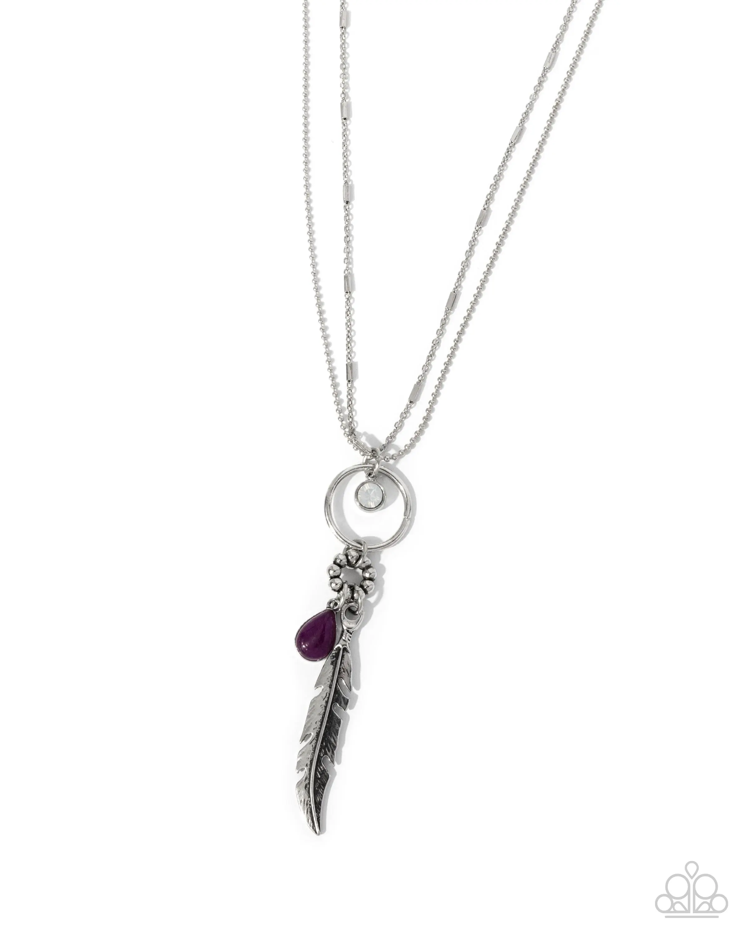 Foundation Stone - Purple Silver Feather Long Necklace - Paparazzi