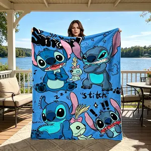 Stitch Character Print Blanket, Modern Flannel Sofa Nap Blanket, Multi-Purpose Outdoor Travel Throw, Holiday Gift Rug, Wall Hanging