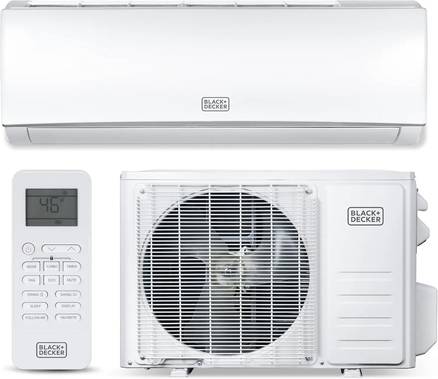BLACK+DECKER 11,500 BTU Smart Mini Split Air Conditioner with Heat, Inverter Compressor, Wi-Fi, Voice Control, 17 SEER2, 4-in-1 AC Unit, App Available, Remote, 230V, BSA1120TC, White