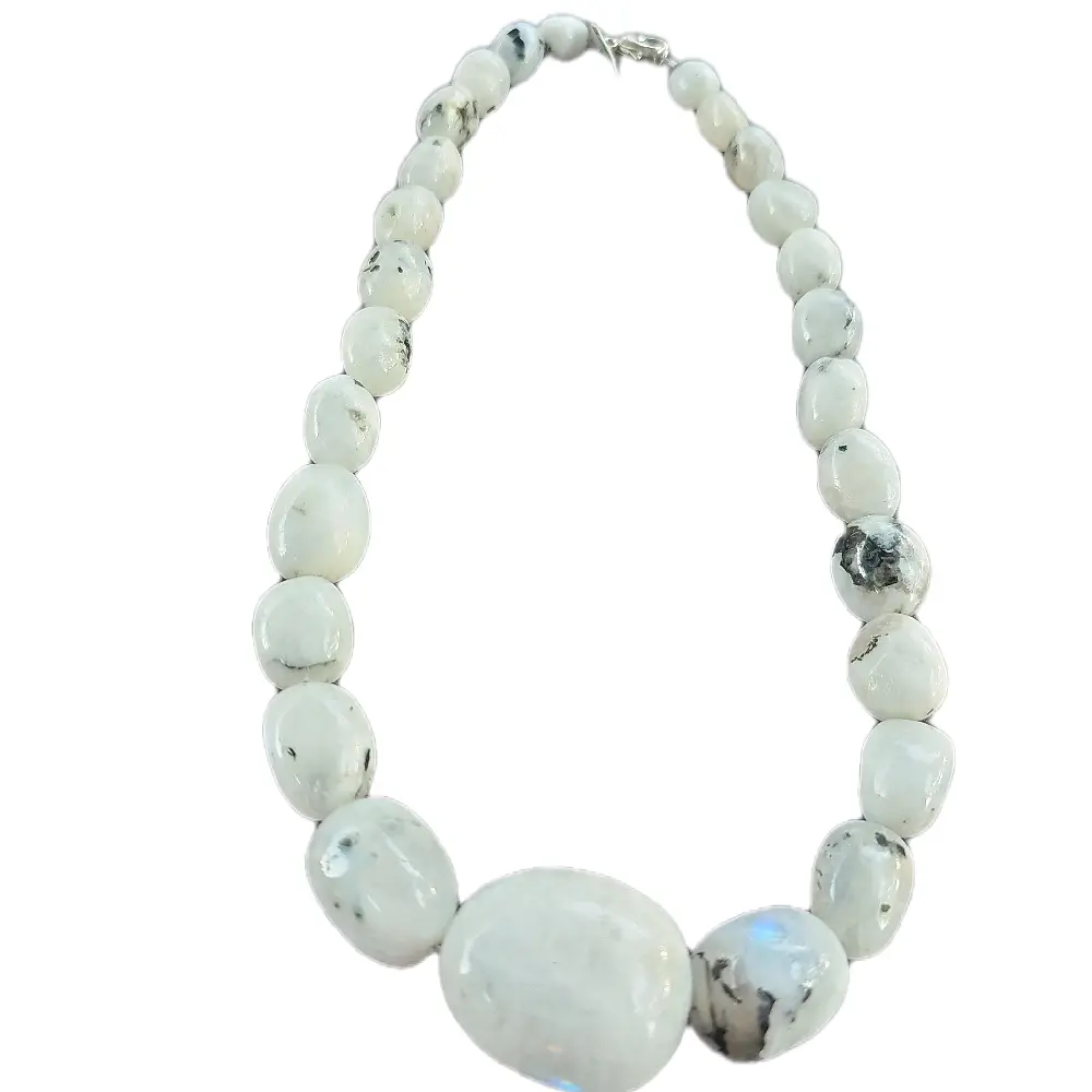 Rainbow Moon Stone Semiprecious Stone Pendant Necklace, Jewelry Accessory