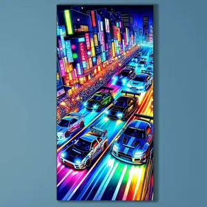 5D DIY Full Drill Round Diamond Painting - Diamond Art Kit Racing Car, Neon Lights, Streets Mosaic, Canvas - DIY Decorative Painting, Home Wall Decor, Suitable for Halloween and Christmas, Birthday, Anniversary and Handmade Gifts