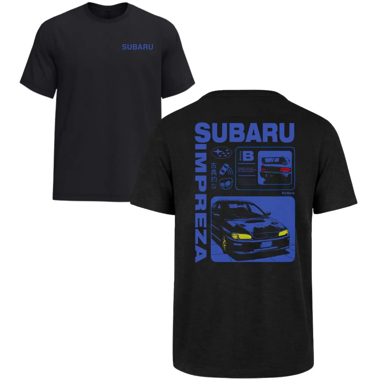 Unisex Subaru Impreza Brutalist Print Round Neck Short-sleeve Casual Tops, 2-Sided Soft T-shirt, Gift for Car Racing Enthusiasts, Shortsleeve, Brutal Print, Car Graphic, Machine Wash, Two-Sided