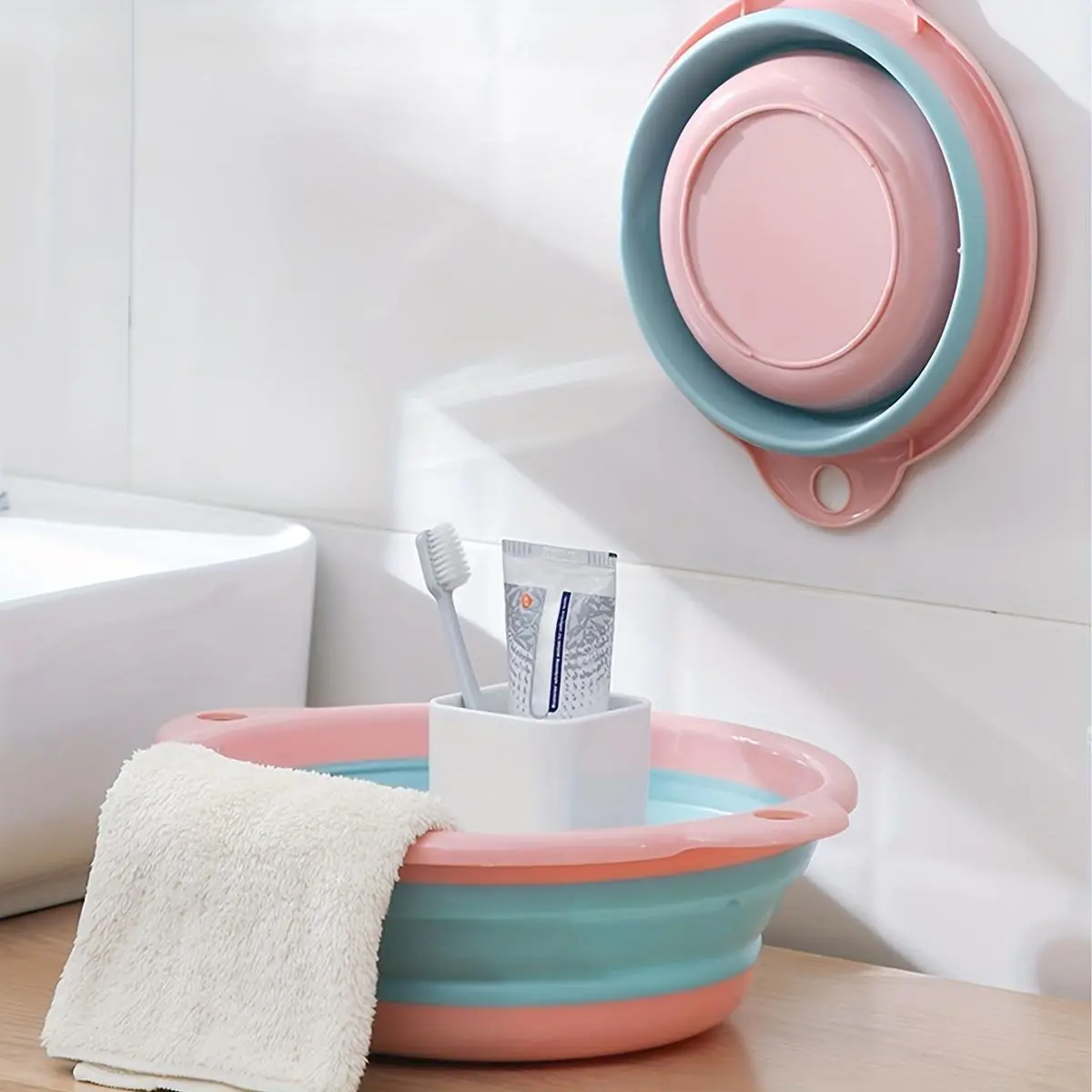 1pc A Foldable Plastic Face Washing Tub, Ideal For Students On The Move, In The Bathroom Or In University Residence, Bathroom Accessory