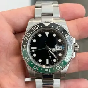 mogo time GMT Luxury Watch with Logo - Stainless Steel Band & Green Bezel - Precision Timepiece for Men