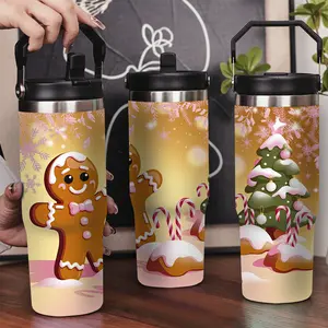 30oz Stainless Steel Insulated Tumbler with Leak-Proof Lid & Portable Handle -Gingerbread Man's Christmas Paradise design,Long-Lasting Hot/Cold Insulation,Perfect for Car,Office,Travel and Christmas Gifts