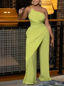 Women's One-Shoulder Jumpsuit, Solid Color with Side Slit Design, Ideal for Summer Parties and Elegant Occasions