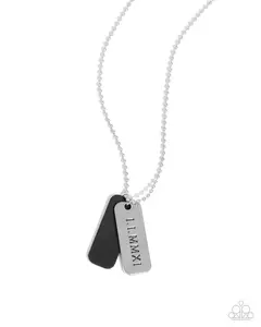 Roman Retrograde - Black Silver Roman Numeral Tag Urban Necklace - Paparazzi