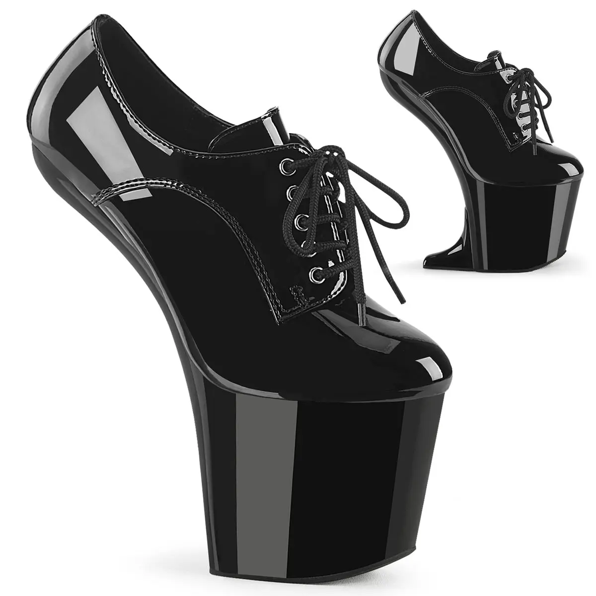 Women's Chic Lace-Up Oxford Shoes - 8-in Synthetic Heelless Platform Footwear with Convertible Wedge, Women's Fashion Stage Wear Shoes, Stylish, 8 Inch, Fashion Apparel, Statement Shoes
