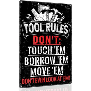 Tool Rules Sign Vintage Metal Sign for Garage Decor