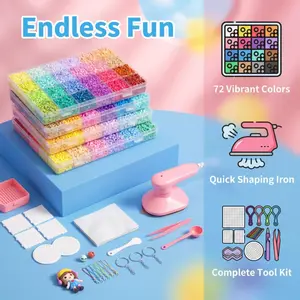 72-Color Deluxe Fuse Beads Kit with 2-in-1 Mini Anti-Scald Heat Control Iron, Non-Toxic Durable Fade-Proof Materials, Complete Accessories for Parent-Child Bonding & DIY Crafts (All Ages Friendly) Beaded Bracelet Making Kit beads rhinestone bedazzling kit