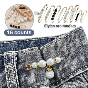 16 Counts Pearl Brooch Pins, Sweater Shawl Safety Pins Cardigan Collar Safety Pins for Women, No Sewing Faux Pearl Clothing Dresses Decoration Pant Tightener, Mixed Style Assortment