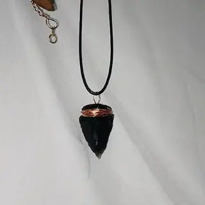 Black Obsidian Spear Crystal Necklace with Copper Wire Wrap for Unique Jewelry Collection