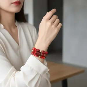 Spring Ready Beaded Wrap Around Bracelet - Red