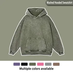 Casual Oversized Hoodies Pullover UnisexWomen FallAcid Wash Plain Preppy Hoodie StreetwearVintageHooded Sweatshirt