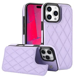 Multi-functional card holder phone case, compatible with multiple iPhone models. Featuring a creative quilted leather design, it supports card insertion and serves as a leather case that combines retro style with a business-like feel.