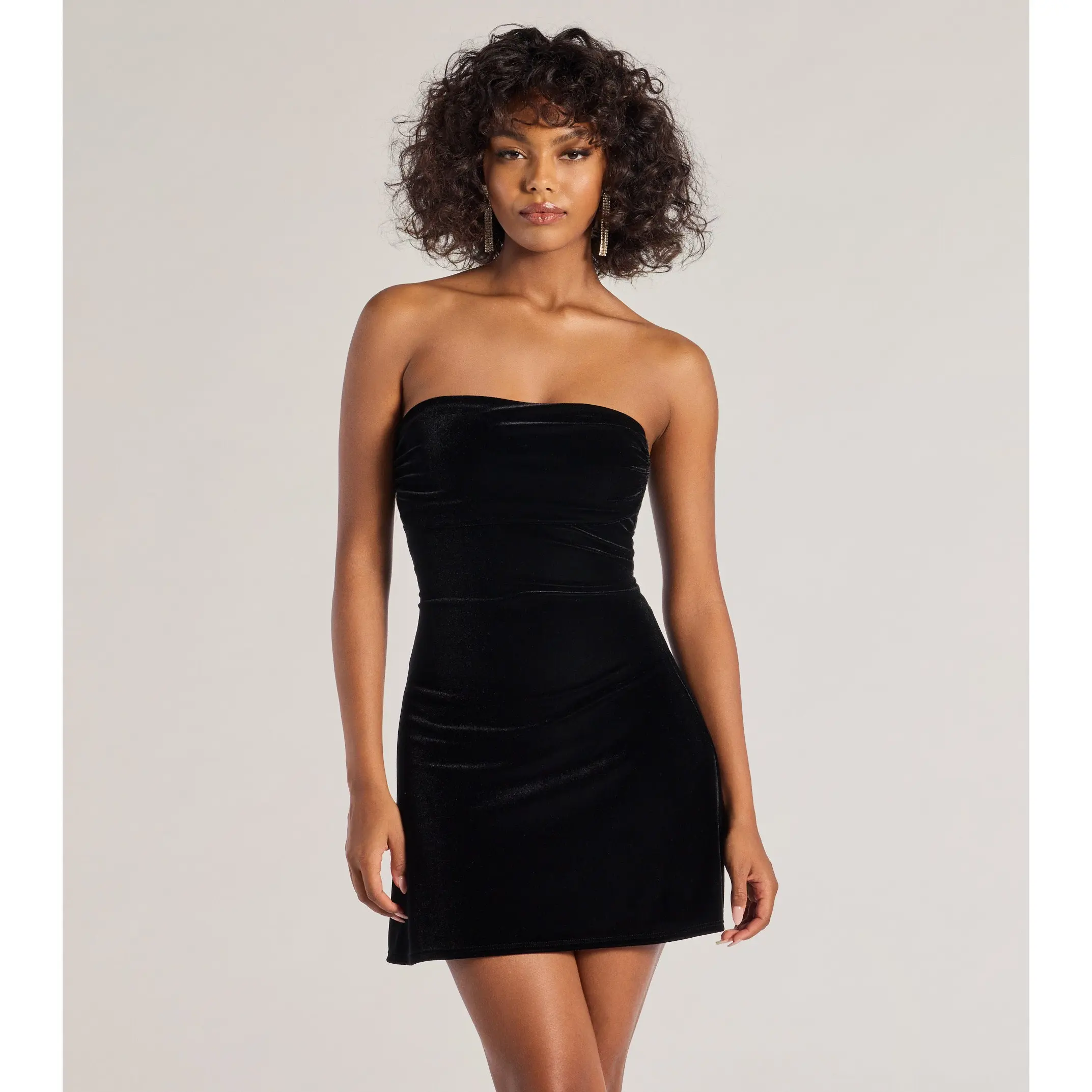 black strapless long dress Soleil