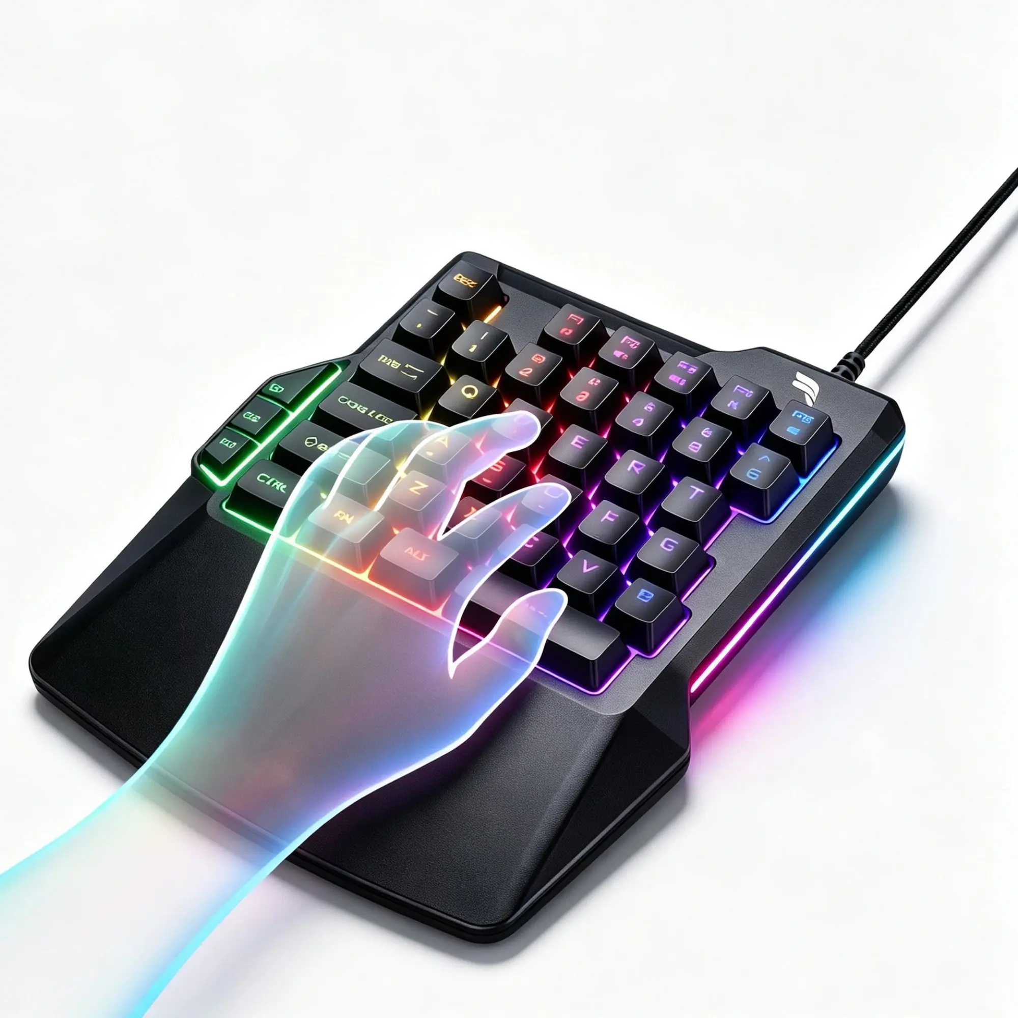 35-Key 1-Handed Mechanical-Feel Gaming Keypad with Ergonomic Wrist Rest, 3 Macro Keys, 8 RGB Backlight Modes, Wired USB for PC Laptop Gamers, FPS MOBA RPG MMO Games