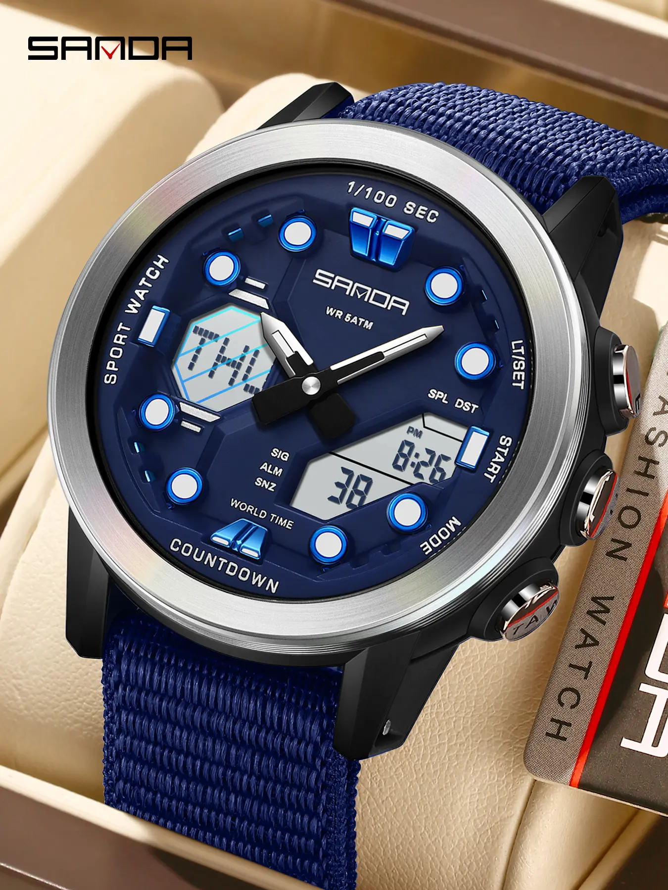 Sanda Summer Time Electronic Watch, digital quartz watch, Countdown Timer Multifunctional Sleep Aid Wristwatch, Dual Display Waterproof Student Watch