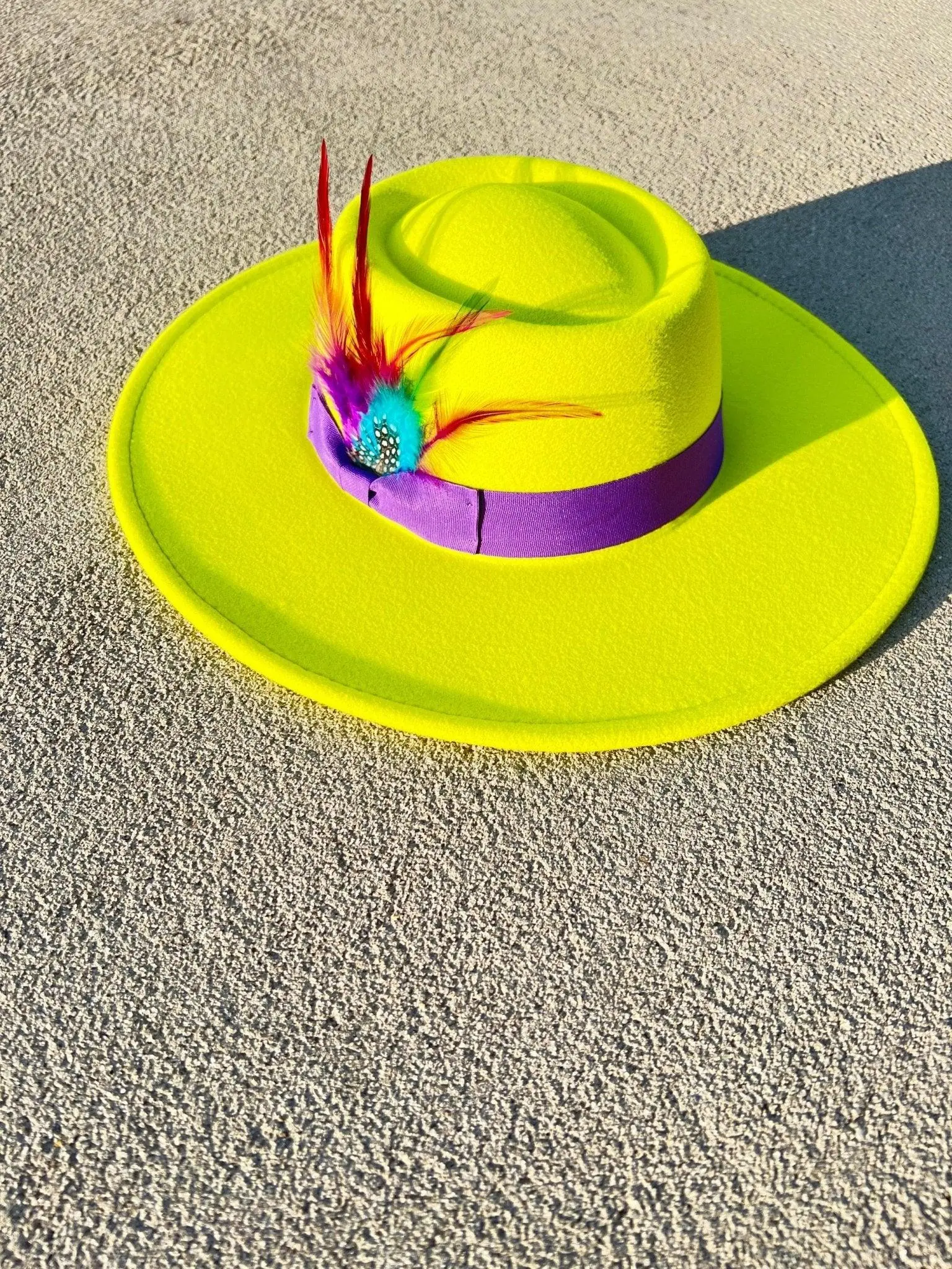 Luxury Round Fedora Hat -lime purple