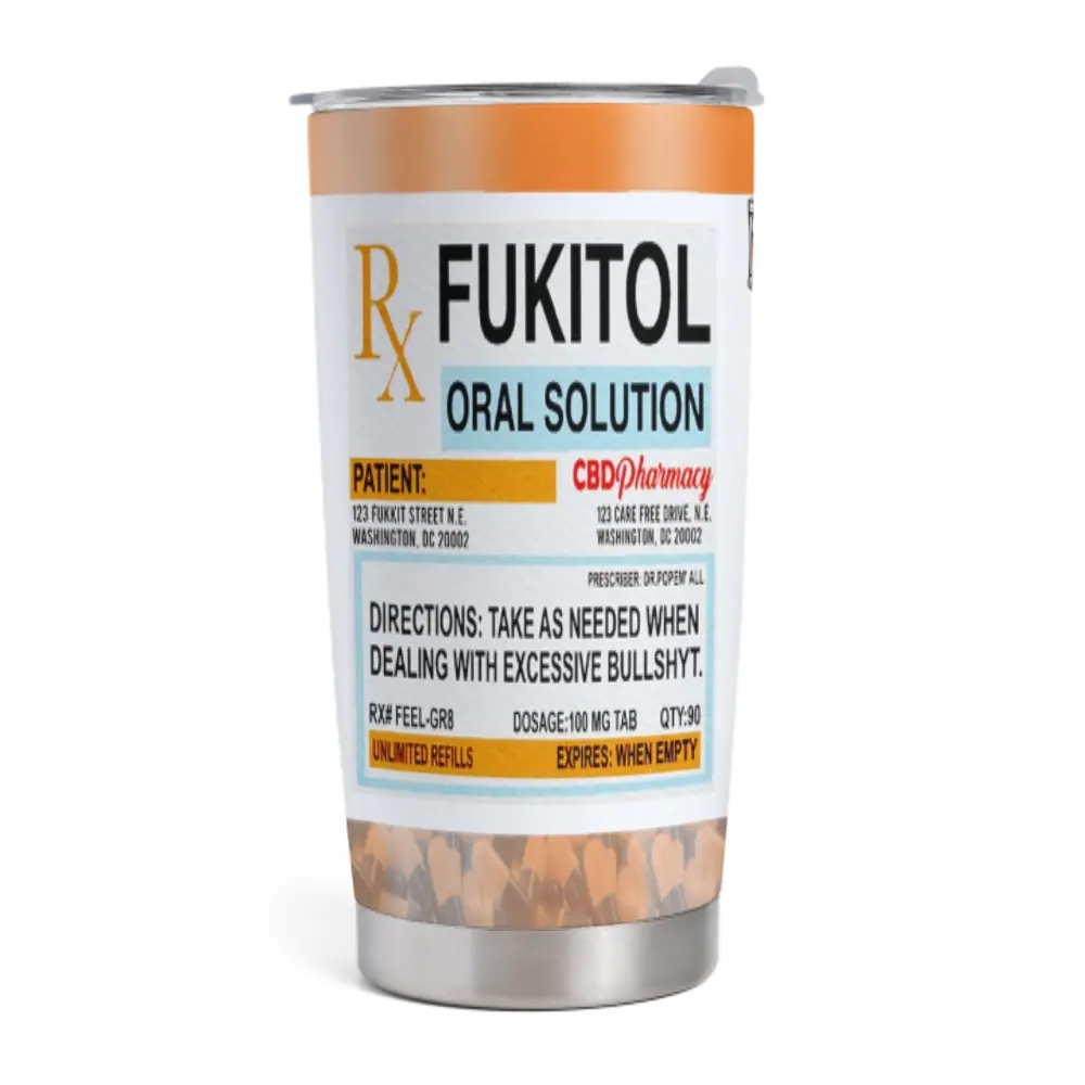 Fukitol Funny Oral Solution Themed 20oz Stainless Steel Vacuum Flask - Double Wall Refillable Mug, Portable Insulated Coffee Tumbler with Lid and Straw, Sarcastic Office Gift (500-1000 ml), Refillable Mug Vacuum Flasks