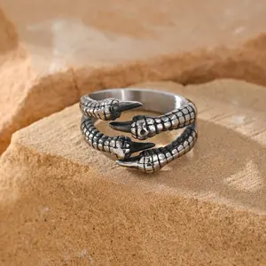 Men's Retro Domineering Hip-hop Dragon Claw Stainless Steel Statement Ring, Geometric Design Fashion Costume Jewelry Accessory for Daily & Party Wear, Sizes 7-13, Geometric Design Ring