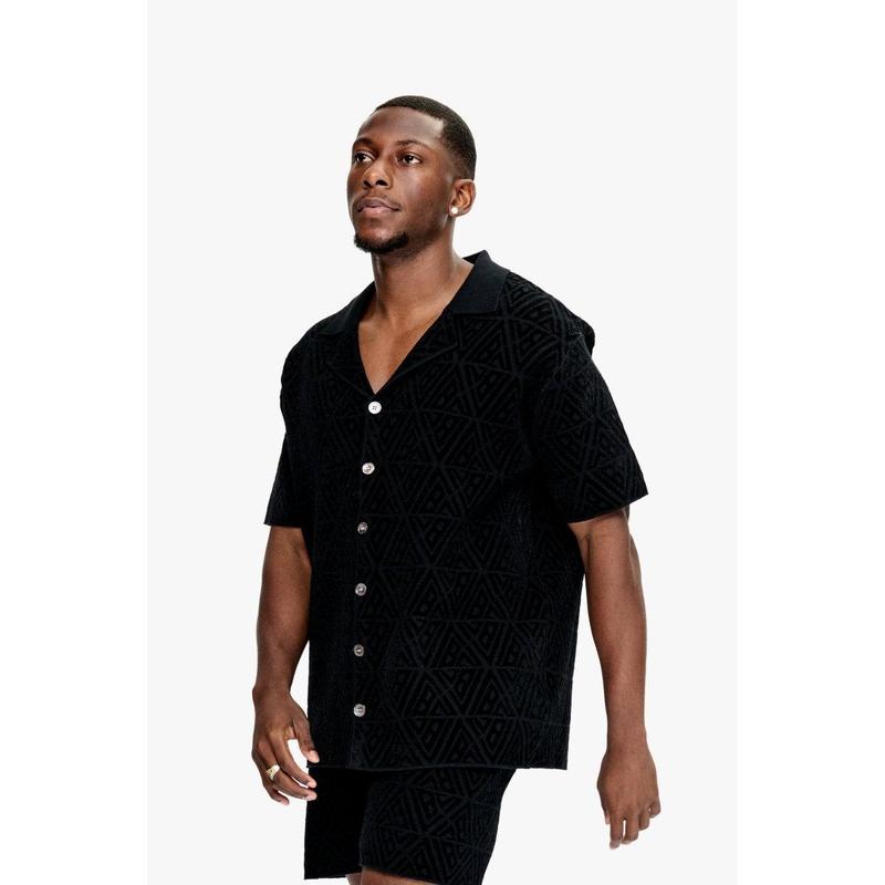 Branding Knit Button Down Black