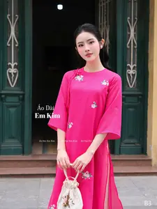 Ao Dai Cach Tan Pink Embroidery with pants |B3 | Ao Dai for Women| Lunar New Year | Ao Dai Viet Nam