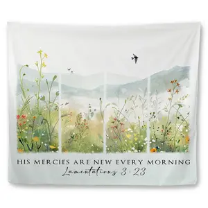 Floral Christian Tapestry, Bible Verse Religious Wall Tapestries, Scripture H...