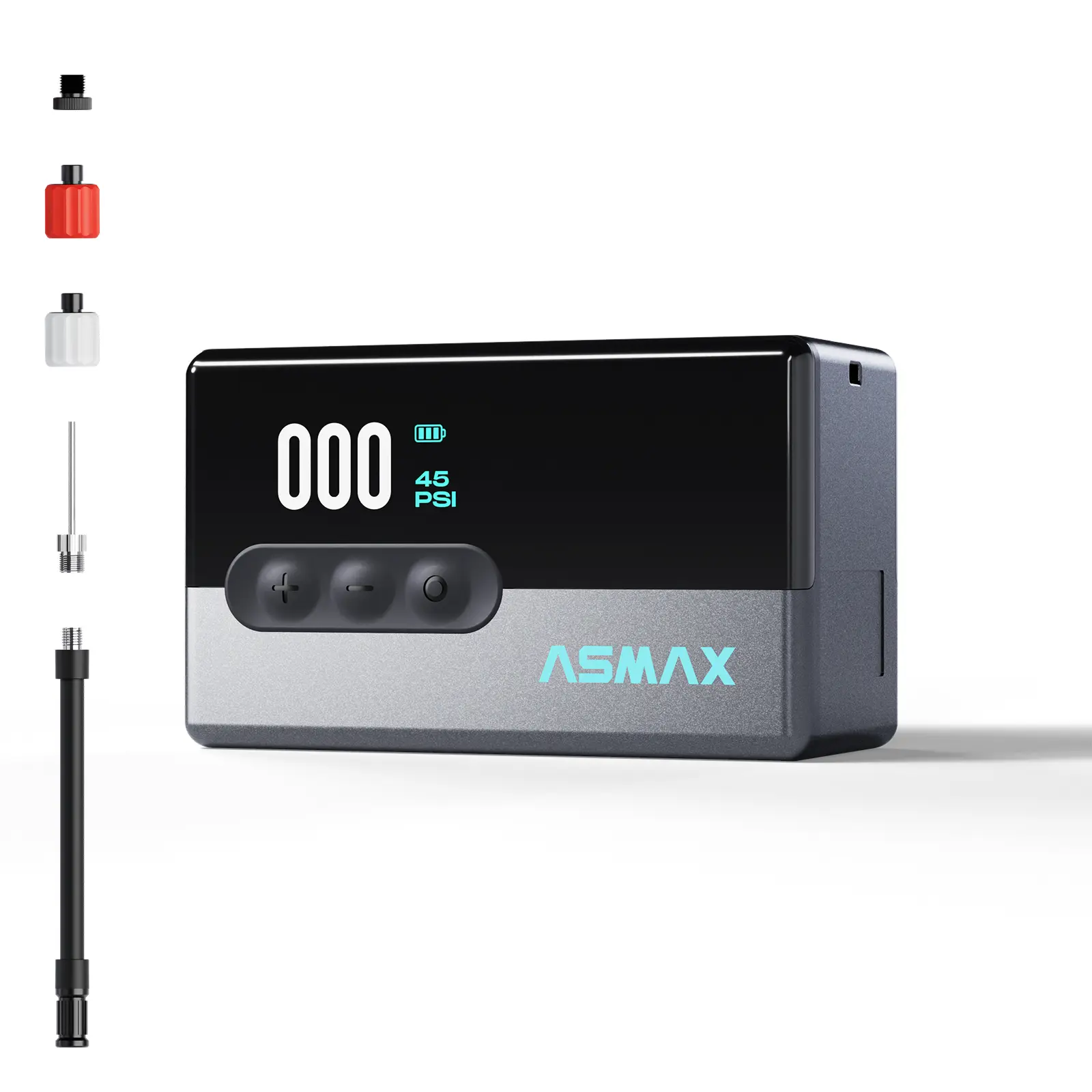 ASMAX T30 Pocket Mini Air Pump Wireless Tire Inflator 100PSI Real-Time LED Display Low Noise Type-C Fast Charging Portable Electric Compressor with Presta Schrader Dunlop Adapters for Cycling Outdoor Camping